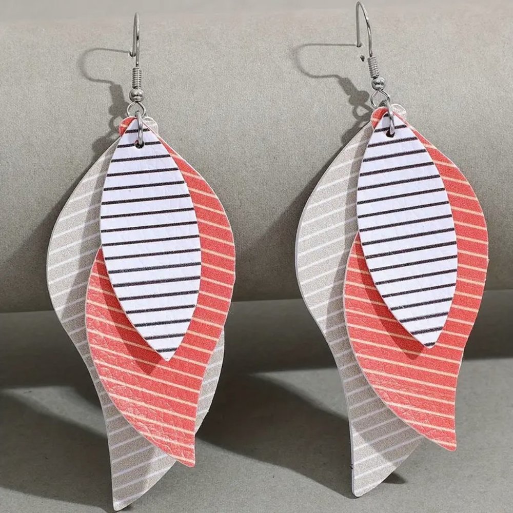 Leaf Shaped Earrings With  Inlaid With Green Synthetic Chalcedony